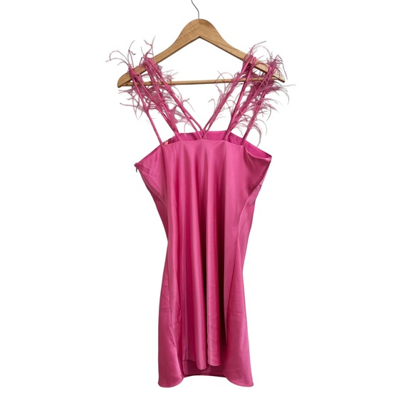 Cult Gaia Karosi Ostrich-Feather Satin Mini Dress size Large $518 NEW - Picture 7 of 7